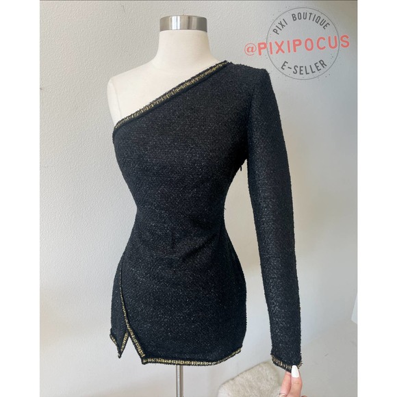 ZARA ASYMMETRIC TEXTURED GOLD BUTTON MINI DRESS BLACK - Picture 10 of 14